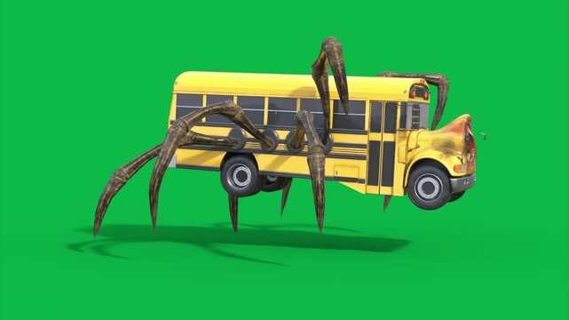 Green Screen School Bus Eater Monster Loop Side 3D Animations SCP Rendering CGI Cinematic 4K