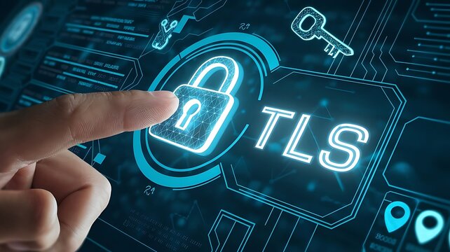 businessman pressing virtual button TLS, transport layer security. cloud computing concept, cloud technology, Saas, Paas, Iaas. AWS Services
