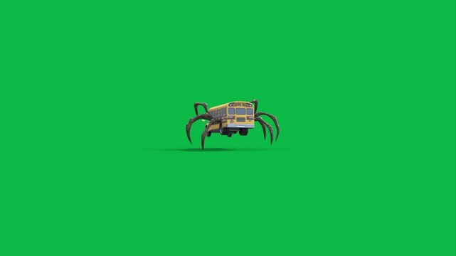 Green Screen School Bus Eater Monster, Horror 3D Animations SCP Rendering CGI Cinematic 4K