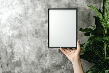 Hand-held frame mockup showcasing a stylish home interior for wall art, poster designs, and print layouts