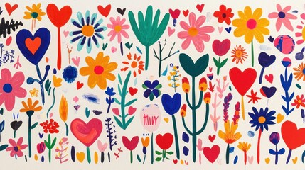 A colorful border filled with various love symbols, such as hearts, arrows, and flowers, for festive designs