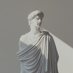 a white statue of a man wearing a draped garment