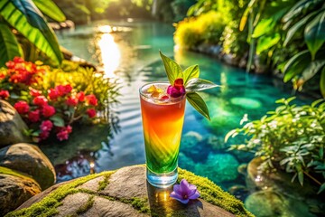 Aerial View Cocktail Nature Photography: Lush Scenery, Exotic Drinks, Summer Vacation