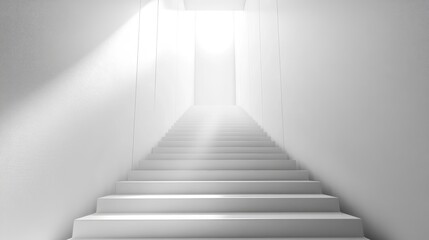 A 3D metallic staircase of cubes ascending toward a bright light, symbolizing personal and career growth, with room for center copy space