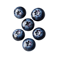 Studio shot of set of fresh organic Blueberries isolated on transparent background