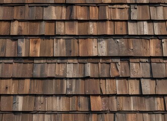 Detail of weathered brown wooden shingles with a rustic feel, brown, background, surface, vintage, texture