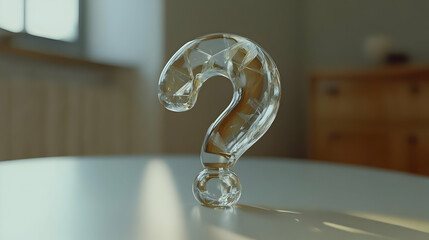 Cracked Glass Question Mark 3D Render