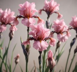 Obraz premium Dry and drooping pink irises with shriveled blooms, flowers, colorful, pink, dry, irises