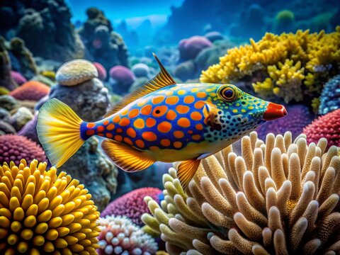 Aerial View Harlequin Filefish Reef Tropical Fish Ocean Coral Underwater Photography