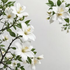 Fototapeta premium Elegant jasmine blooms on a clean white background, jasmine, white, elegant, background, flowers