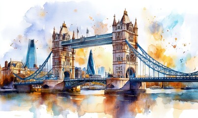 Obraz premium Watercolor the wonderful city of london, Tower Bridge