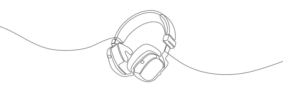 recommend clip art: Wireless headphones continuous line drawing vector illustration. Earphones, music or audio content symbol. Editable stroke