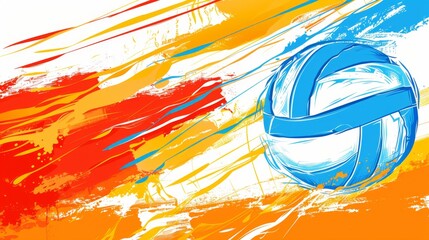 Volleyball spike captured in an abstract vector illustration showcasing dynamic motion and vibrant colors