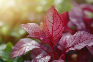 beet leaf growing in the garden, beetroot leaves closeup, Generative AI