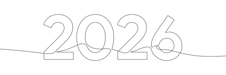 2026 New Year continuous one line drawing vector illustration. Editable stroke