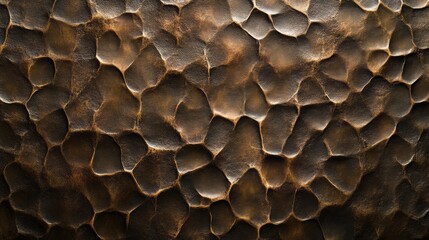 A textured surface featuring irregular, hexagonal patterns in earthy tones, evoking a sense of depth and craftsmanship.