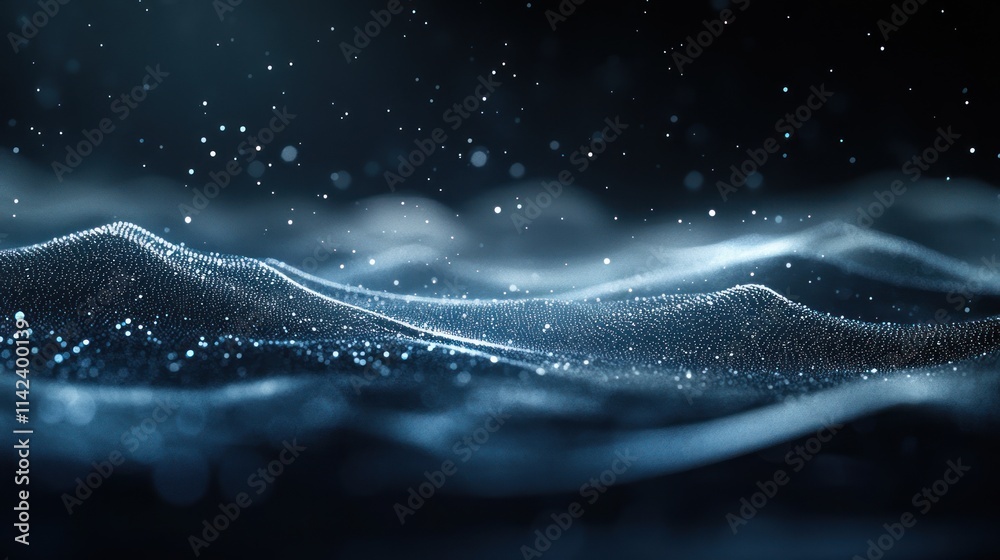 Poster abstract background with moving dots and lines, forming an intricate network connection structure,