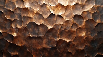 A textured surface featuring a warm, metallic sheen with distinct, overlapping patterns that create a visually striking effect.