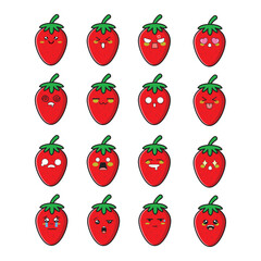 Strawberry Cute Face Icon Set