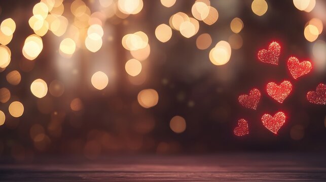 Love hearts decoration in red romantic background with bokeh