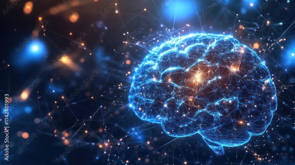 Poster ai-driven geometric science concept background with neural-like patterns, glowing circuits, and slee