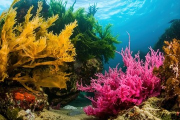 Obraz premium Colorful Marine Algae: Vibrant marine algae of various colors and shapes 