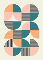 Abstract mid century bauhaus poster with geometric shapes. Modern minimalist flat art