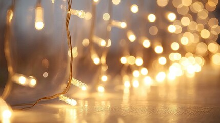 Fototapeta premium Warm Golden Lights Festive String Lights Blurred Background