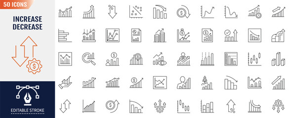 Increase and Decrease Icons set. Vector Illustration. Containing Icons: chart, graph, arrow, and more.