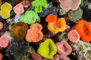 Fototapeta premium Colorful Marine Algae: Vibrant marine algae of various colors and shapes 