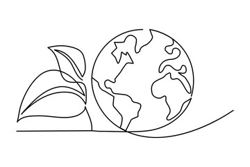 Earth glove continuous single line art and isolated outline vector illustration
