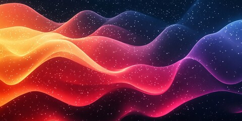 Obraz premium Abstract red orange yellow glowing grainy color gradient wave shape black background noise texture effect, Generative AI