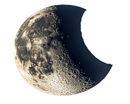 The moon with a partial eclipse, white isolated background.