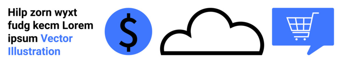 Dollar sign, cloud storage, shopping cart in speech bubble. Ideal for e-commerce, business transactions, online shopping, financial services, cloud computing, digital marketing, user interface