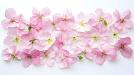 Fototapeta premium Delicate Pink Blossoms Arranged On White Background