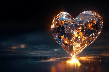 Fototapeta premium Glowing heart-shaped crystal, dark background.