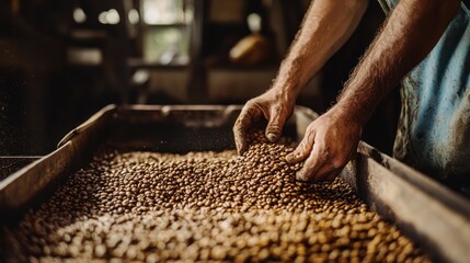 Coffee farmer sorting beans