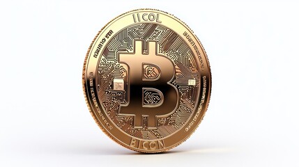 Shiny Golden Bitcoin Cryptocurrency Symbol on White Background