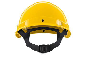 a yellow hard hat with black straps