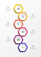 Step by step vertical infographic template with 6 steps, options, parts or processes.