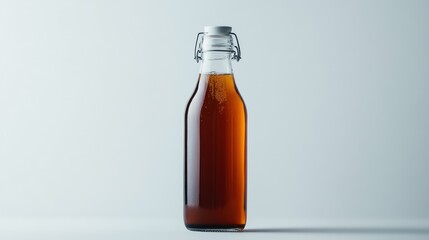 Fototapeta premium Cold-brew coffee in a stylish eco-friendly glass bottle, perfect for on-the-go refreshment on solid white background,