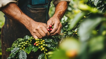 Obraz premium Community coffee farming in mountains