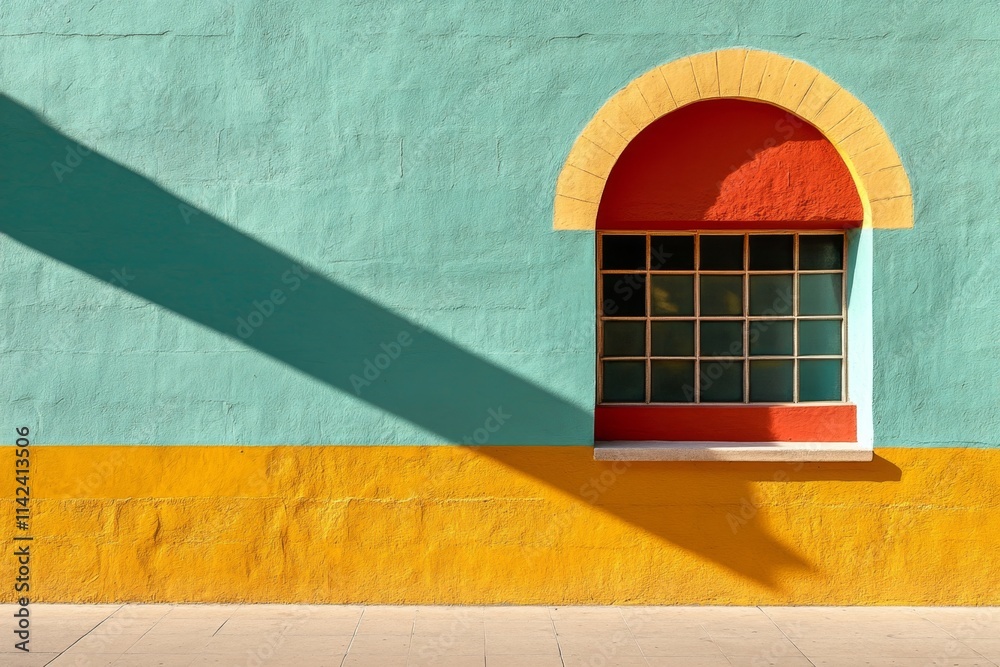 Aufkleber a conceptual design of a window frame, reduced to clean lines and blocks of light pastel colors, evo