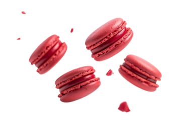 Red Macarons in Mid-Air Floating Elegantly Isolated on Transparent Background