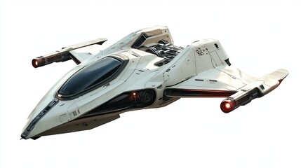High angle view of a futuristic angular floating craft using anti-gravity technology
