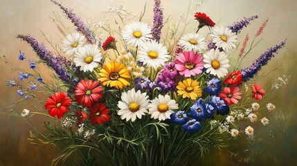 Vibrant bouquet of assorted wildflowers.