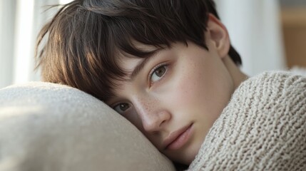 close up of a person with short dark hair looking at the camera