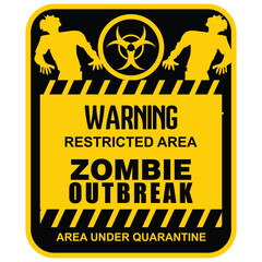Warning, restricted area, zombie outbreak, sign vector