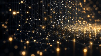 Glowing abstract network of golden light connections