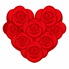 Valentines Day Heart Made of Red Roses Isolated on White Background